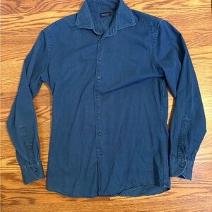 Proper Cloth Men's Japanese Washed Indigo Denim button-Up Shirt - Medium 15.5